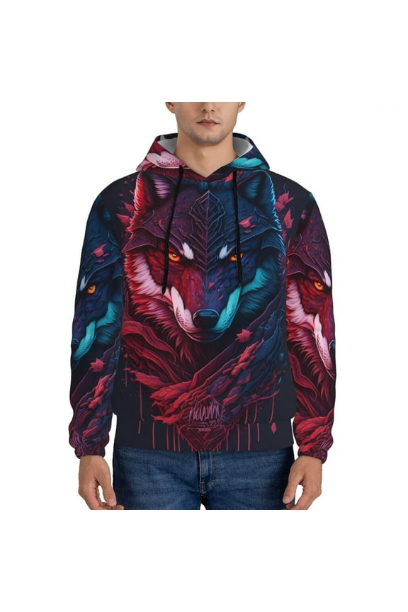 Cool Wolf Head Pattern Men's Adult Pullover Hoodie,Hooded Sweatshirt-Small