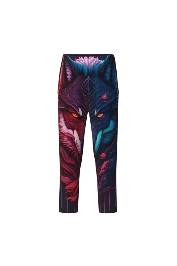 Cool Wolf Head Print Teenagers' Pajama Pants Long Sleep Pants Soft Elastic Waist Pajama Bottoms Elastic waist with 2 Pockets 5-16 Years-Medium