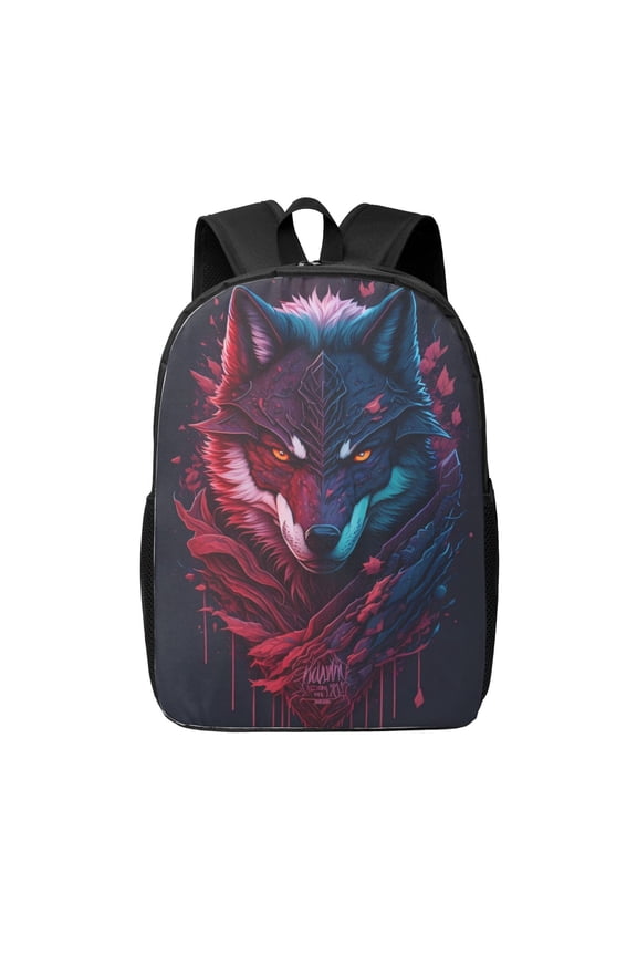 Cool Wolf Head print Travel Backpack, Large Computer Backpack for Men Women, College School Rucksack Book Bag