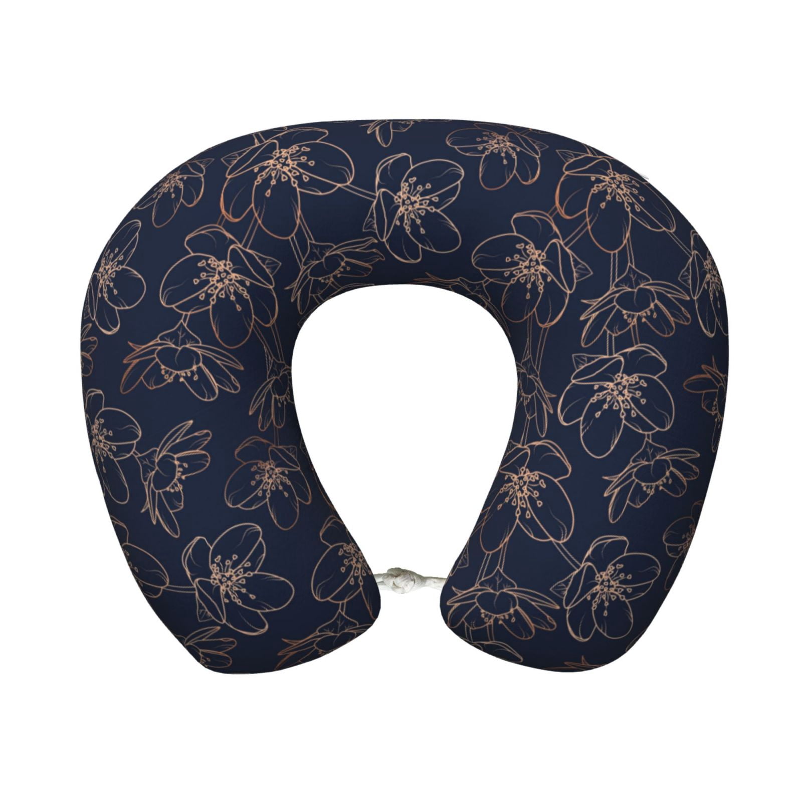 Xecao Copper-Gold Gloss Outline Cherry Print Memory Foam Cervical Neck Pillow Versatile U-Shaped Pillows for Home,Office,Camping,Travelling,Soft Washable Cover