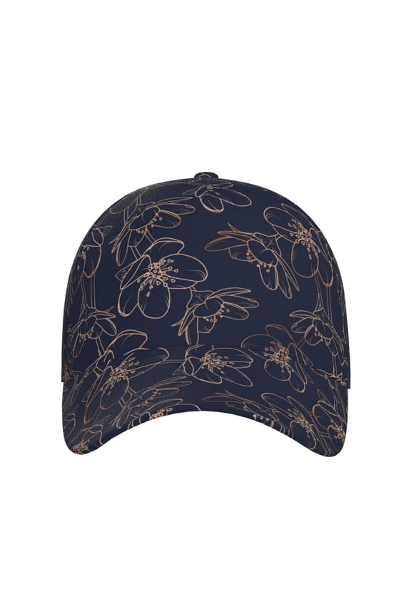 Copper-Gold Gloss Outline Cherry for Baseball Cap: Unisex, crafted from classic polyester twill fabric, featuring a soft unconstructed design