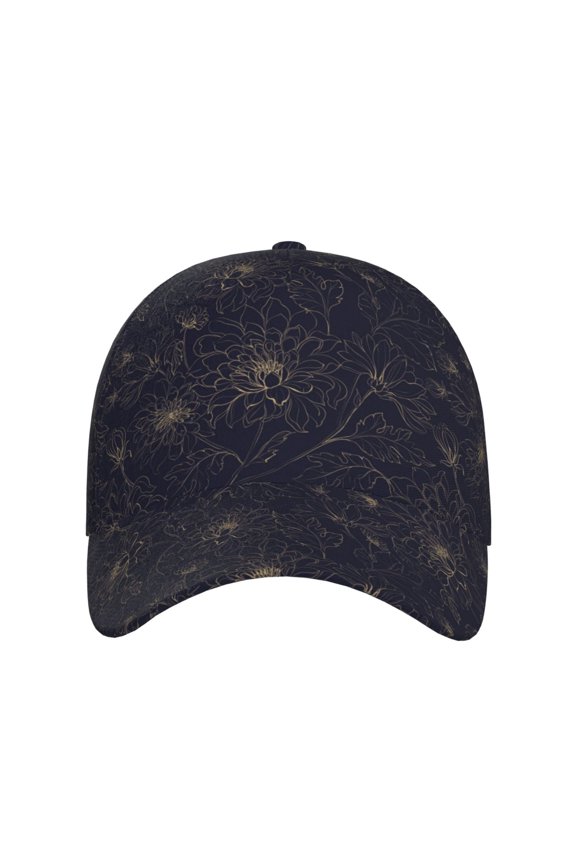 Copper-Gold Gloss Outline Chrysanthemum for Baseball Cap: Unisex, crafted from classic polyester twill fabric, featuring a soft unconstructed design