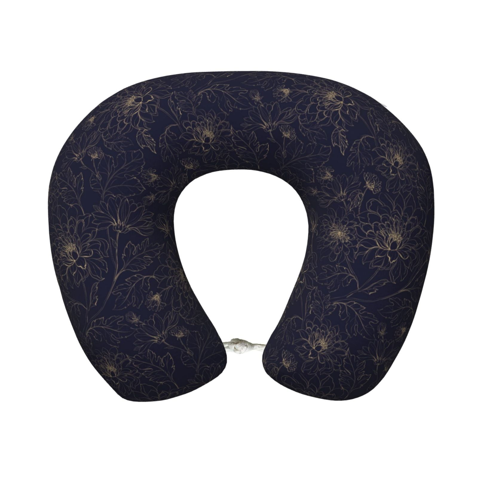 Xecao Copper-Gold Gloss Outline Chrysanthemum Print Memory Foam Cervical Neck Pillow Versatile U-Shaped Pillows for Home,Office,Camping,Travelling,Soft Washable Cover