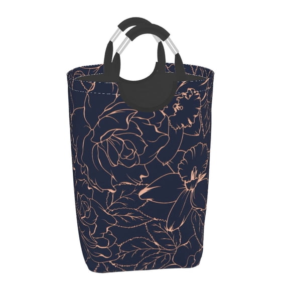 Xecao Copper-Gold Gloss Outline Flower for Laundry Basket,Collapsible Large Laundry Hamper,Wash Bag for Laundry Room, Rolling Laundry Basket with Handles