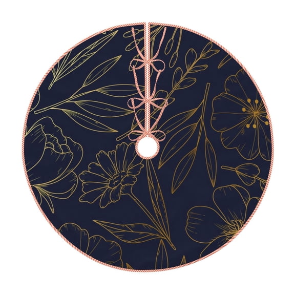 Xecao Copper-Gold Gloss Outline Flower Pattern Christmas Tree Skirt Holiday Part Decorations for Christmas Tree, Farmhouse Christmas Decor Xmas Holiday Home Party Decorations-48"