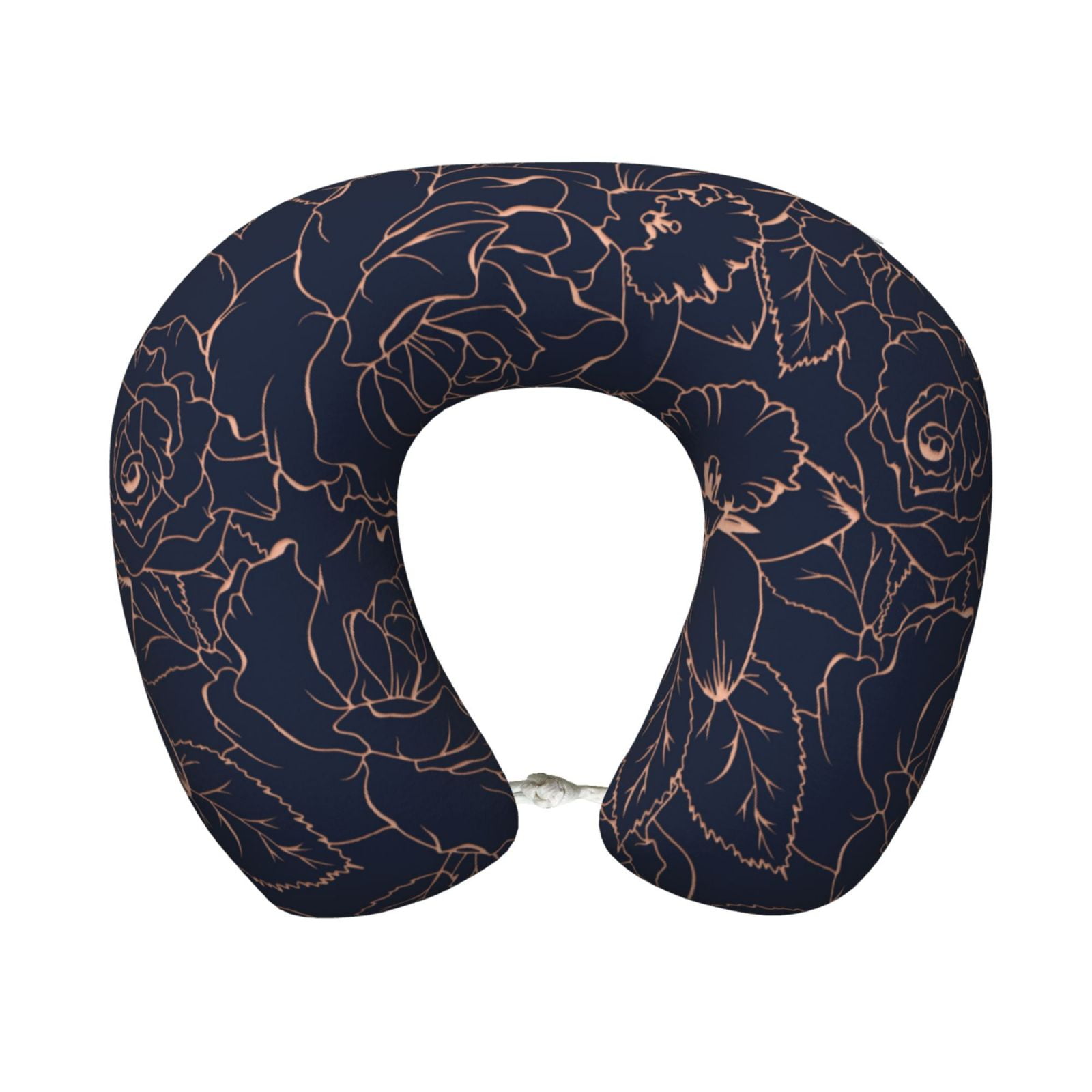 Xecao Copper-Gold Gloss Outline Flower Print Memory Foam Cervical Neck Pillow Versatile U-Shaped Pillows for Home,Office,Camping,Travelling,Soft Washable Cover
