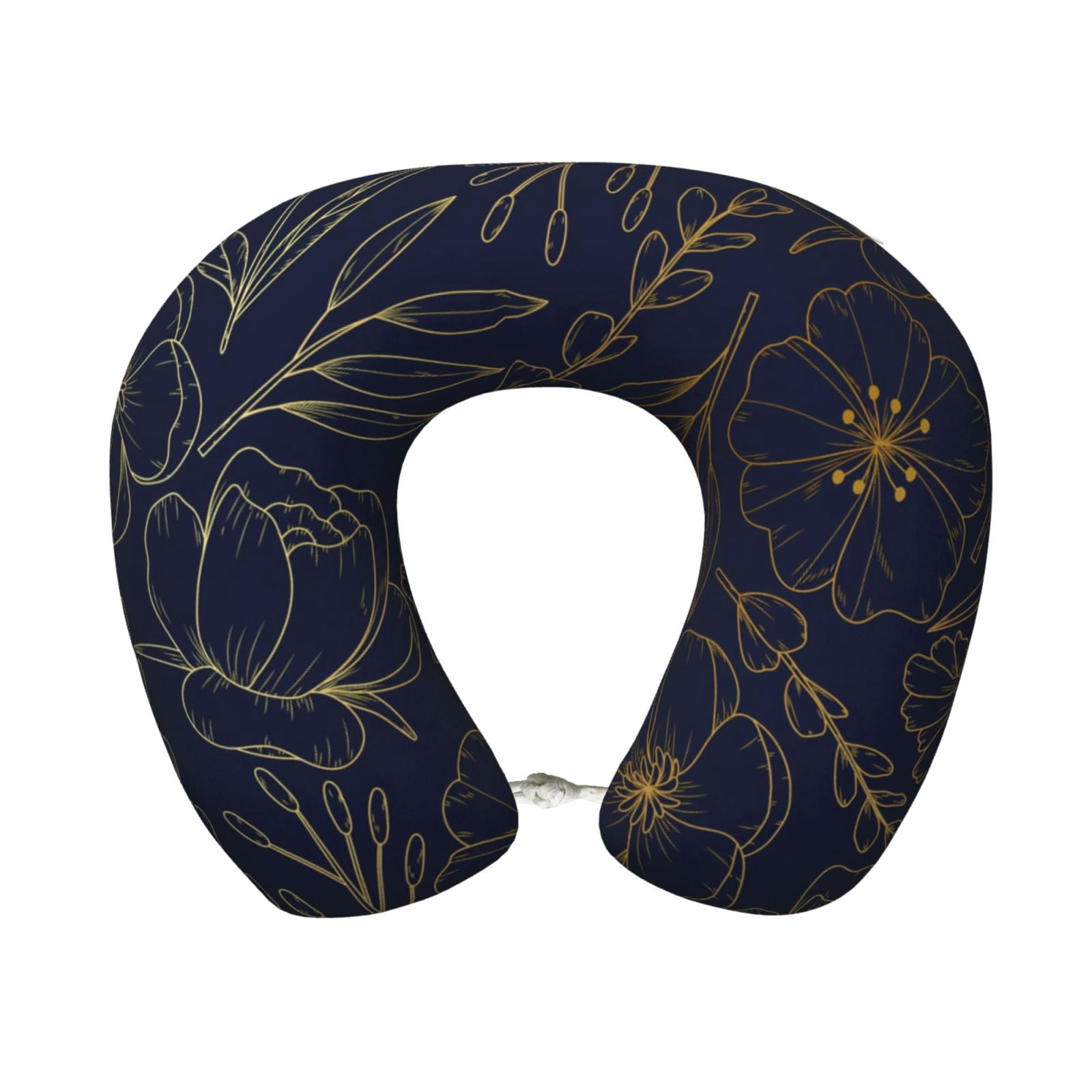 Xecao Copper-Gold Gloss Outline Flower Print Memory Foam Cervical Neck Pillow Versatile U-Shaped Pillows for Home,Office,Camping,Travelling,Soft Washable Cover