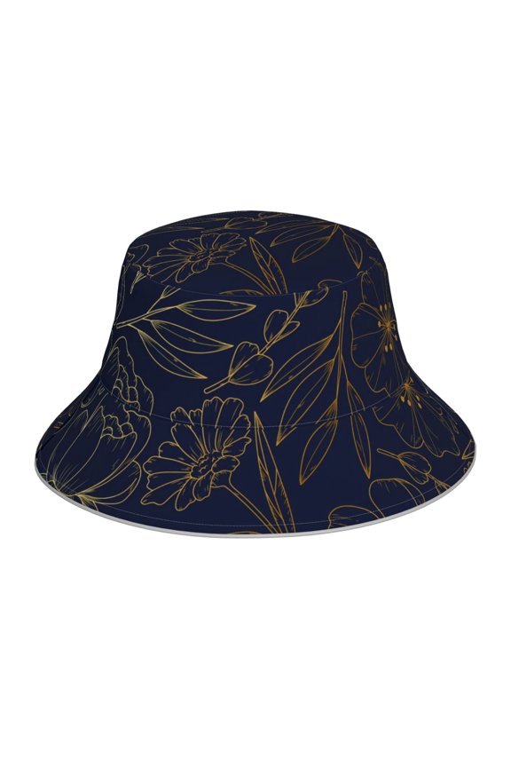 Copper-Gold Gloss Outline Flower Print Men and Women Night Reflective Hat Runner Cap Visor Bucket Hat Boonie Cap