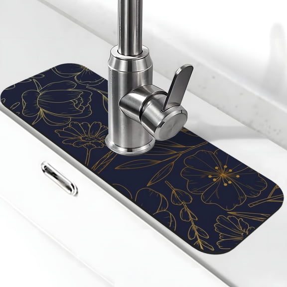 Xecao Copper-Gold Gloss Outline Flower for Kitchen Sink Splash Guard Faucet Mat , Faucet Guard & Draining mat, (15" X 5.5" )