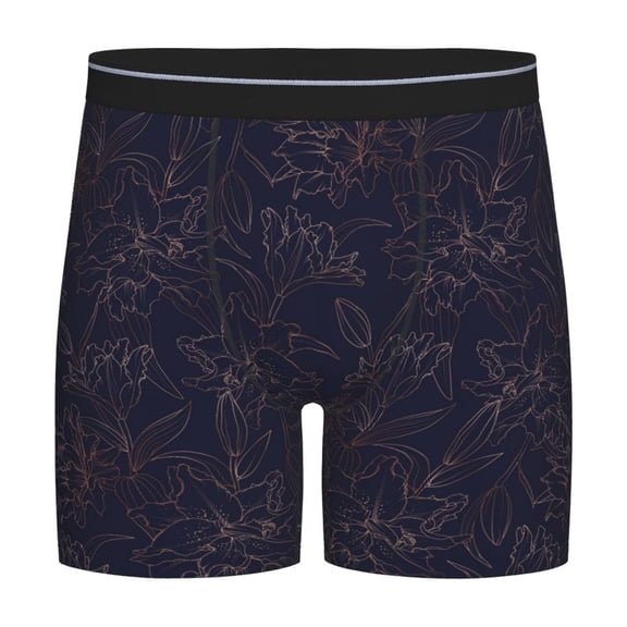 Xecao Copper-Gold Gloss Outline Flower1 Print Boxer Briefs for Men's Stretch Moisture-Wicking Underwear, Mid-Rise Classics breathable fabric