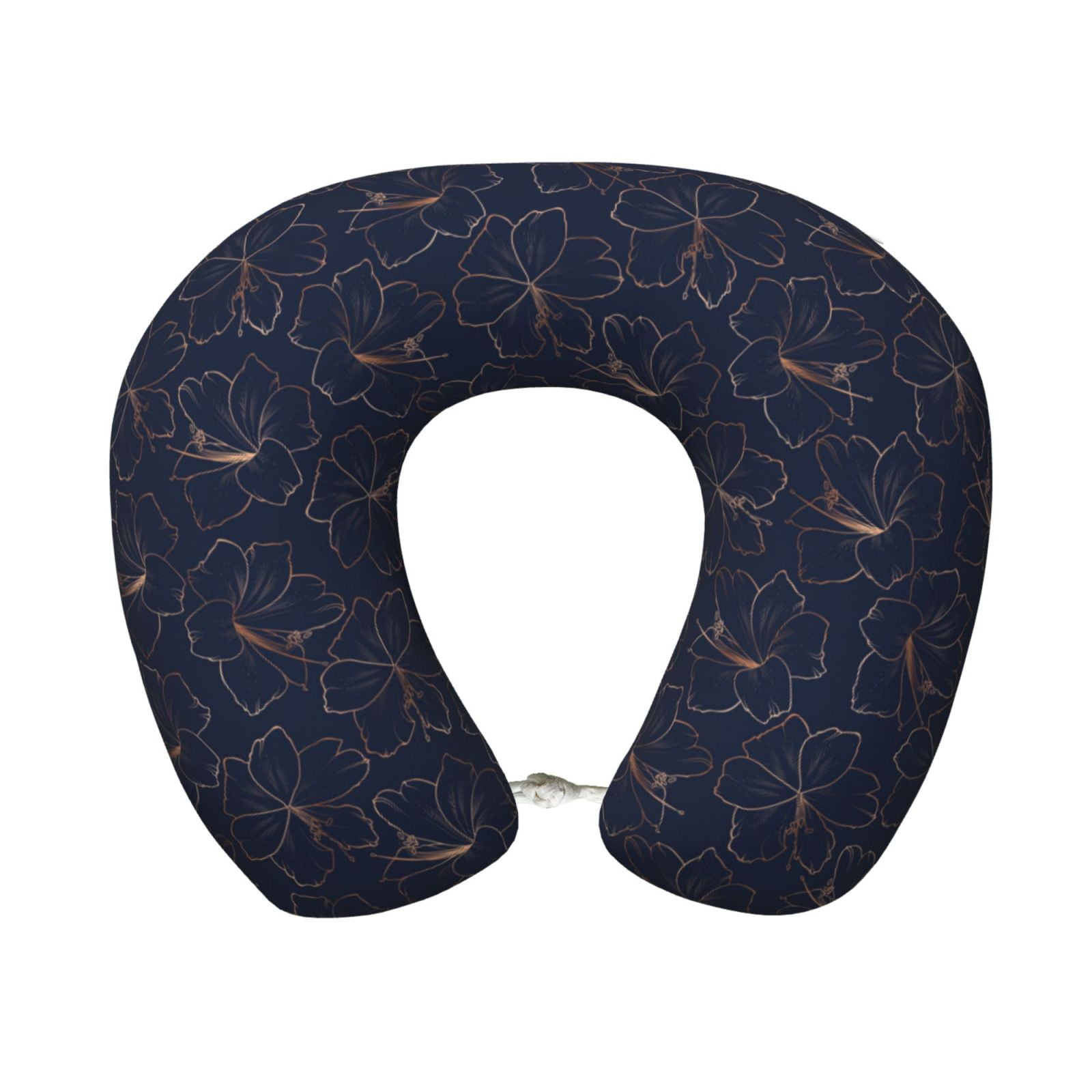 Xecao Copper-Gold Gloss Outline Lily Flower Print Memory Foam Cervical Neck Pillow Versatile U-Shaped Pillows for Home,Office,Camping,Travelling,Soft Washable Cover