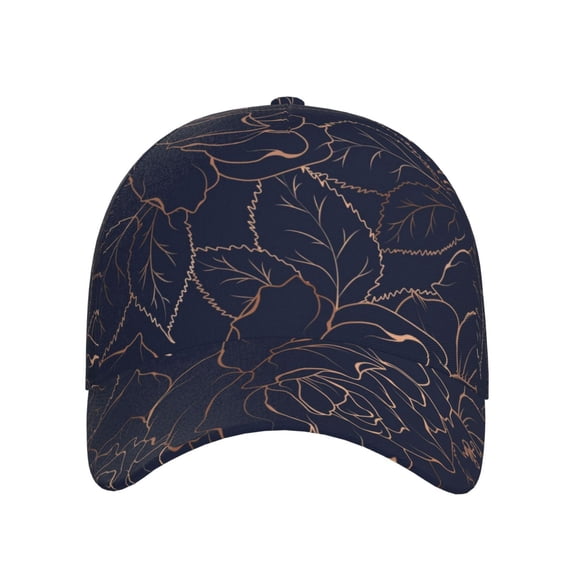 Xecao Copper-Gold Gloss Outline Navy Dark Blue for Baseball Cap: Unisex, crafted from classic polyester twill fabric, featuring a soft unconstructed design