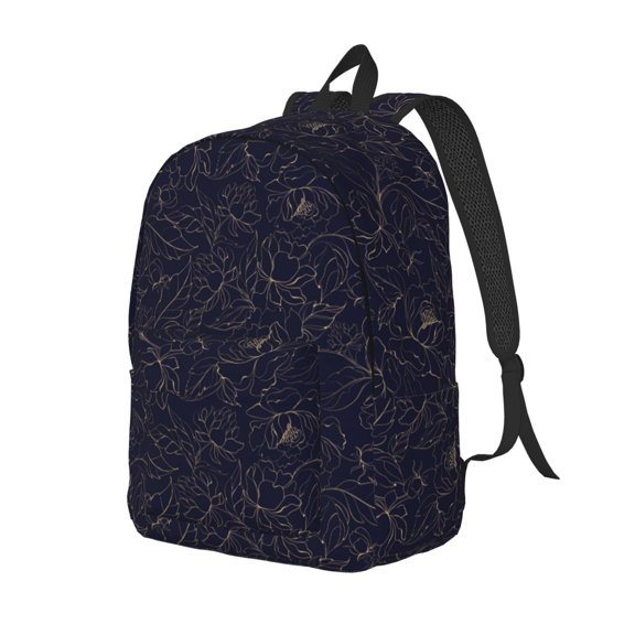 Xecao Copper-Gold Gloss Outline Peony Canvas College Laptop Backpack, a durable rucksack designed for both men and women, ideal for travel, school, and daily use-Small