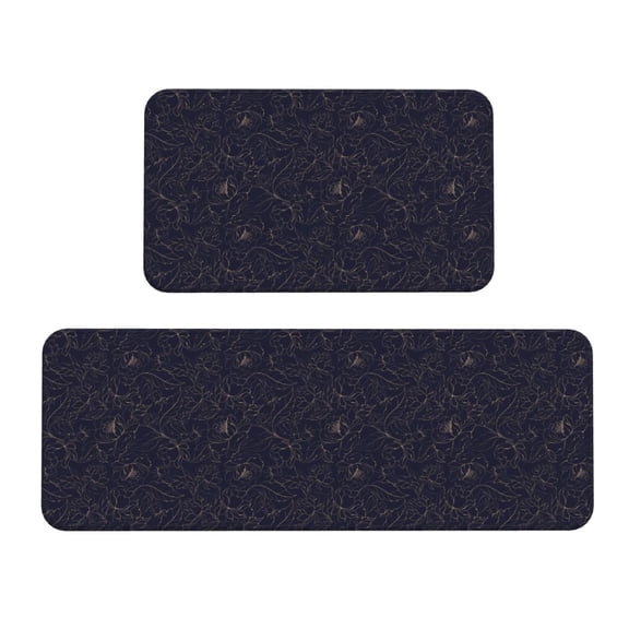 Xecao Copper-Gold Gloss Outline Peony Patten Kitchen Rugs and Mats Sets,2 Pieces Non-Slip Washable Rugs, Kitchen Mat for Floor,Suit for Kitchen Decor and Accessories