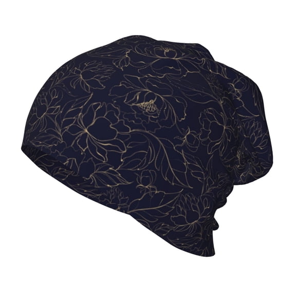 Xecao Copper-Gold Gloss Outline Peony Print Beanie Hat Toddler Girls Boys, Baby Hats Winter Warm Knitted Thermal, Kids Winter Caps