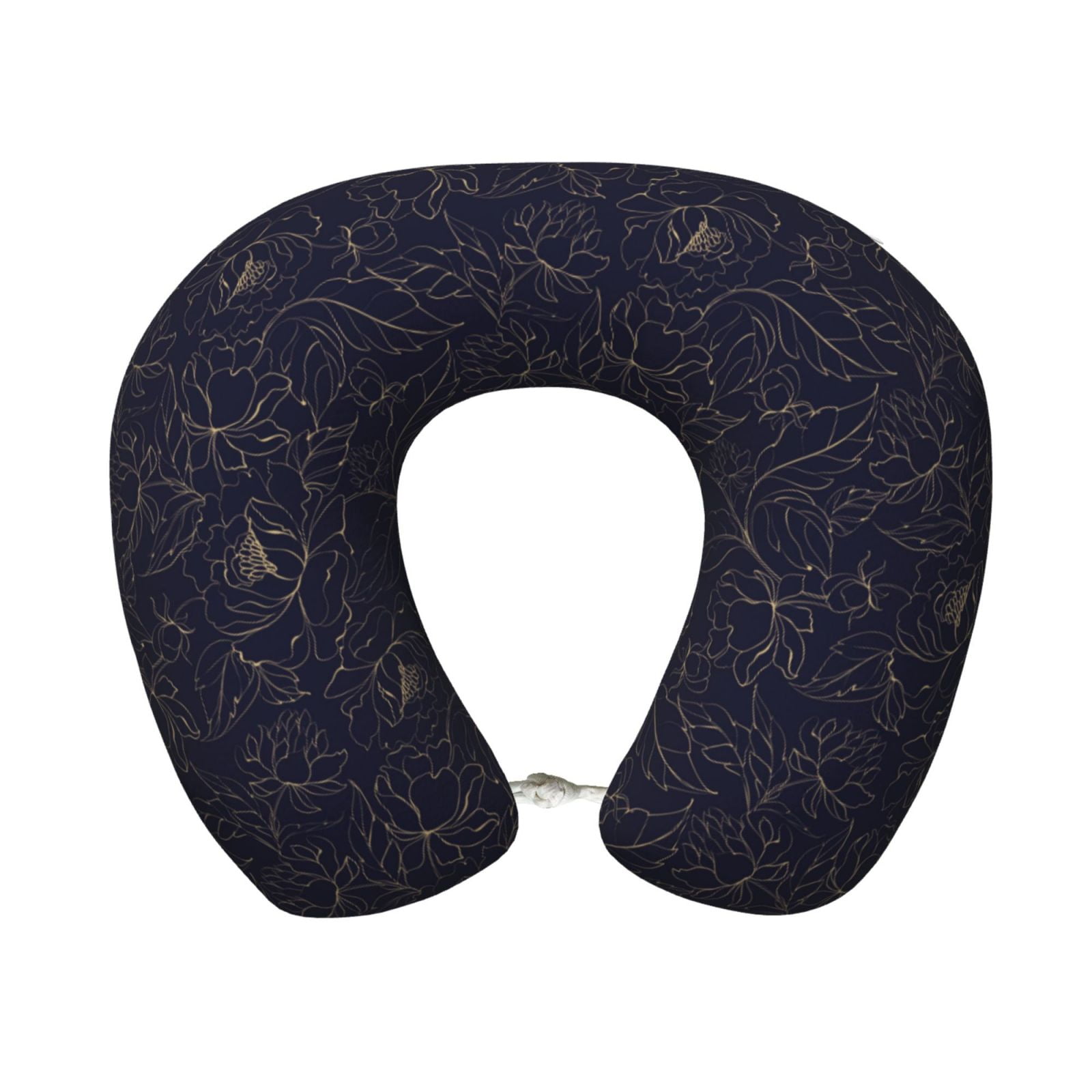 Xecao Copper-Gold Gloss Outline Peony Print Memory Foam Cervical Neck Pillow Versatile U-Shaped Pillows for Home,Office,Camping,Travelling,Soft Washable Cover