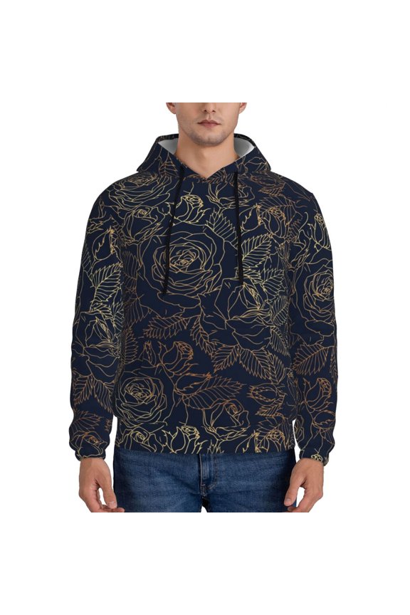 Copper-Gold Gloss Outline Rose Pattern Men's Adult Pullover Hoodie,Hooded Sweatshirt-Medium