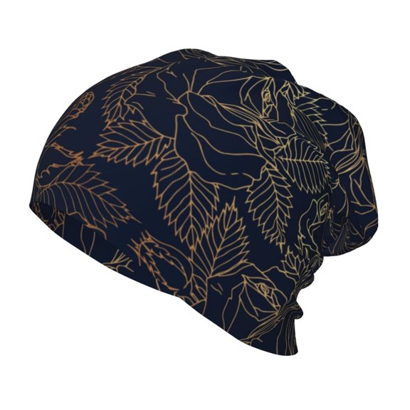 Xecao Copper-Gold Gloss Outline Rose Print Beanie Hat Toddler Girls Boys, Baby Hats Winter Warm Knitted Thermal, Kids Winter Caps