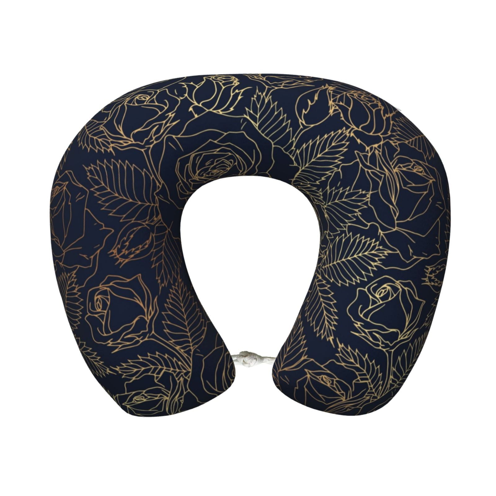 Xecao Copper-Gold Gloss Outline Rose Print Memory Foam Cervical Neck Pillow Versatile U-Shaped Pillows for Home,Office,Camping,Travelling,Soft Washable Cover