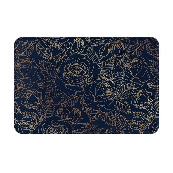 Xecao Copper-Gold Gloss Outline Rose print Flannel Mat: Non-slip, 16x24in. Ideal for kitchen, bedroom, bath & living room.