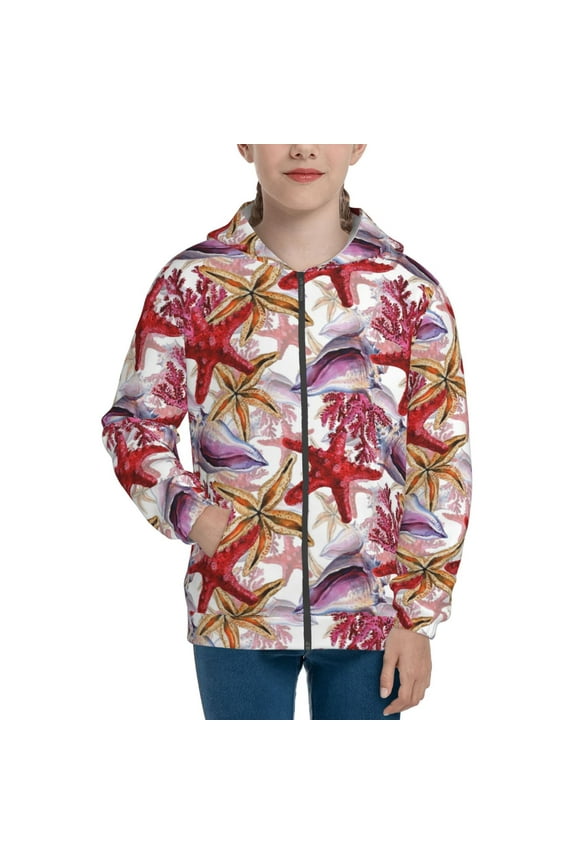 Coral Reef Pattern Zip Up Hoodies for Boys Girls, Sweatshirt with Pockets-Medium