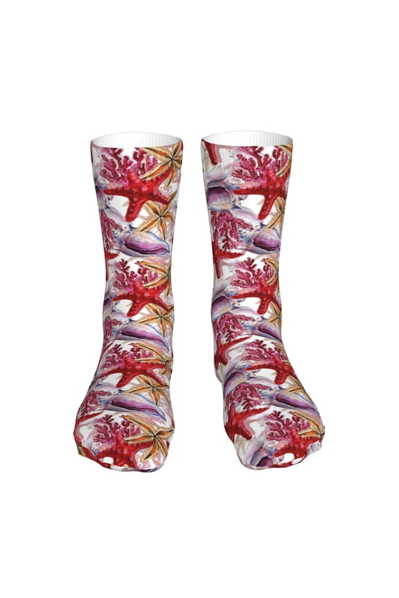 Coral Reef Print Fashion No Heel Casual Crew Socks Cushioned Breathable for Men Women - Moisture wicking,Not easy to fade Suitable for daily