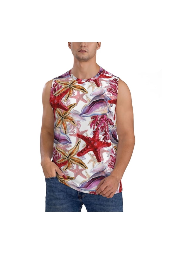 Coral Reef Print Men's Tank Top: Sleek Sleeveless Tee for Casual Sports and Beach Occasions-Large