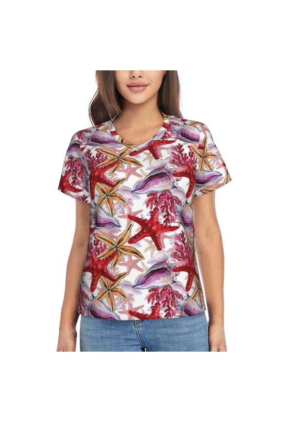 Coral Reef for Women's V-Neck T-Shirts-Elegant Half-Sleeve Tops Perfect for Summer-XX-Large