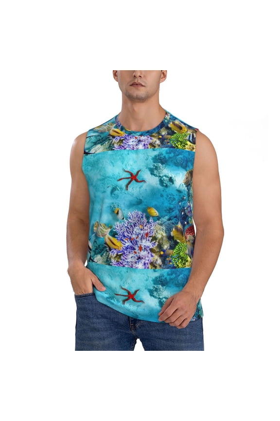Corals and Tropical Fish Print Men's Tank Top: Sleek Sleeveless Tee for Casual Sports and Beach Occasions-Small
