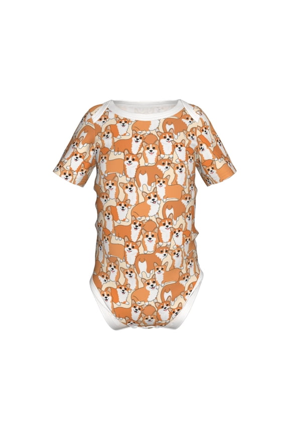 Corgi Animal Pattern Baby Climbing Bodysuit Short Sleeve Onesie Unisex 0-12 Months Baby Shirt Newborn Outfits Crotch snap design-9M