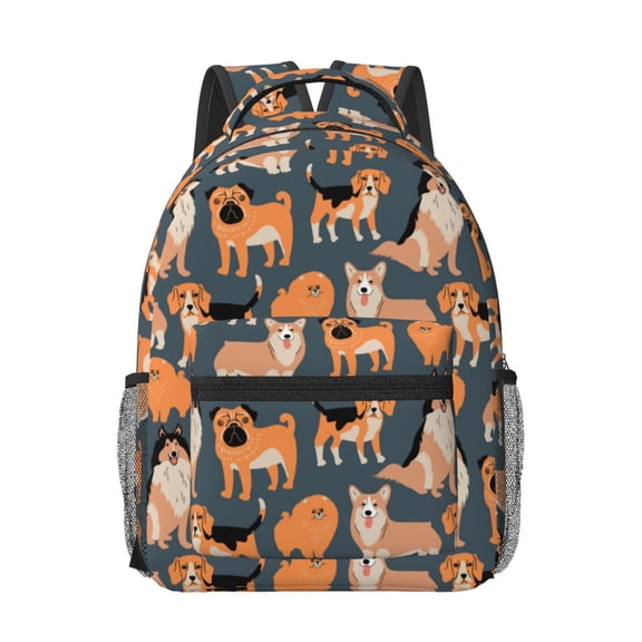 Xecao Corgi Collie Pug Print Casual Backpack: A Computer Backpack Ideal for Men and Women, Perfect for College, School, or Daily Travels-One Size