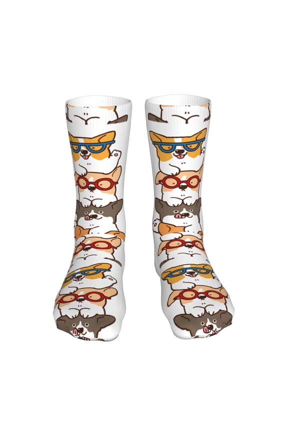 Corgi Dog2 Print Fashion No Heel Casual Crew Socks Cushioned Breathable for Men Women - Moisture wicking,Not easy to fade Suitable for daily
