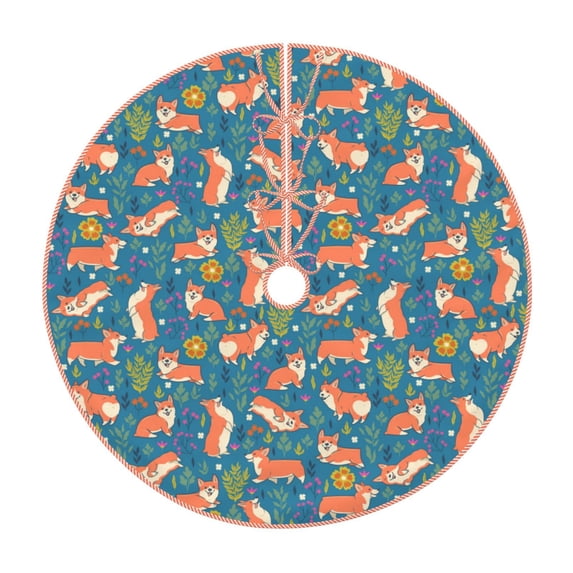 Xecao Corgi with Flowers Pattern Christmas Tree Skirt Holiday Part Decorations for Christmas Tree, Farmhouse Christmas Decor Xmas Holiday Home Party Decorations-36"