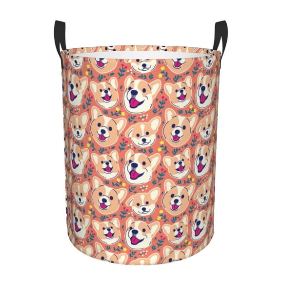 Xecao Corgi Head with Floal Print Laundry Hamper Basket,designed for Blanket Storage and Nursery Clothes in the Bedroom