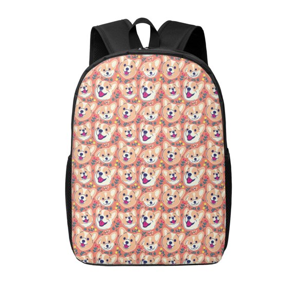 Xecao Corgi Head with Floal print Travel Backpack, Large Computer Backpack for Men Women, College School Rucksack Book Bag