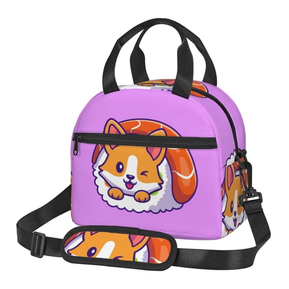 Xecao Corgi In Sushi Roll Print Insulated Lunch Box, Lunch Cags Lunch Bag Featuring An Adjustable Shoulder Strap