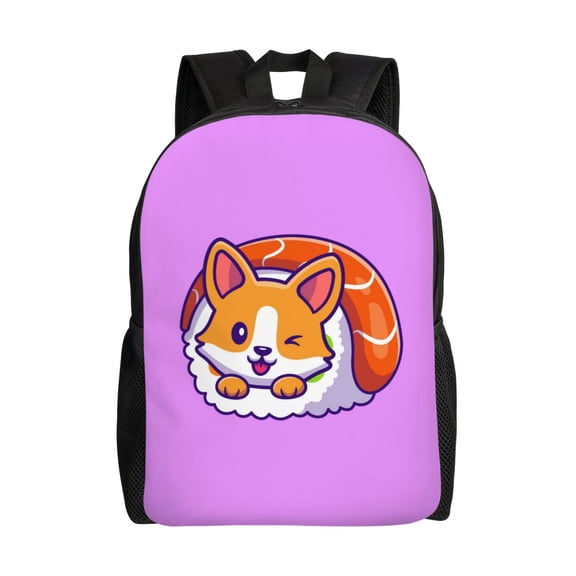 Xecao Corgi In Sushi Roll Print School Backpack with Laptop Compartment Small Travel Laptop Backpack for Women Men Waterproof College Backpack Simple School Bag