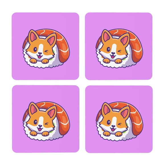Xecao Corgi In Sushi Roll for MDF Cork Coaster 4 Pcs,Drink Coasters,Suit for House Warming Gifts New Home ,Coffee Table Decor-Square