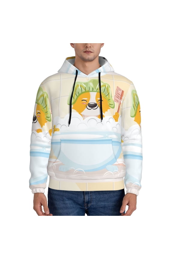 Corgi In The Shower Cap Bathing Pattern Men's Adult Pullover Hoodie,Hooded Sweatshirt-4X-Large