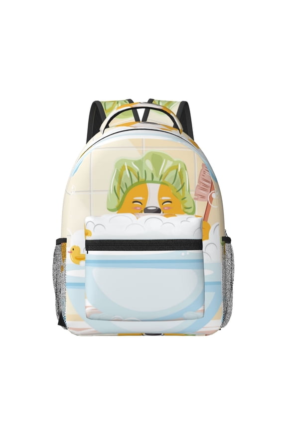 Corgi In The Shower Cap Bathing Travel Backpack: A spacious, stylish computer backpack ideal for men and women, perfect for college, school, or daily travels