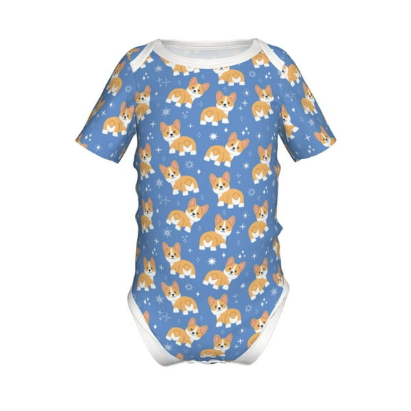 Xecao Corgi Pattern Baby Climbing Bodysuit Short Sleeve Onesie Unisex 0-12 Months Baby Shirt Newborn Outfits Crotch snap design-12 Months