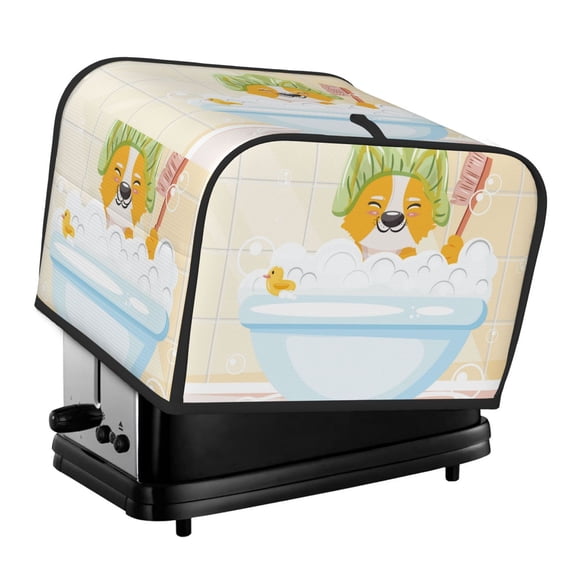 Xecao Corgi In The Shower Cap Bathing Print 4 Slice Toaster Cover with Pockets, Small Appliance Cover, Dust and Fingerprint Protection, Machine Washable