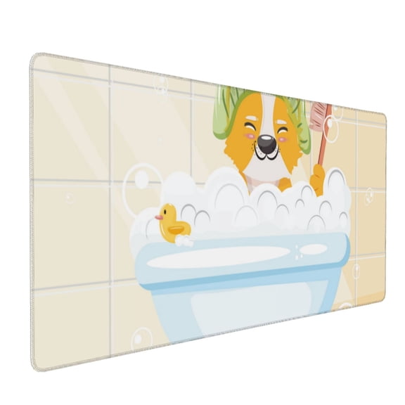 Xecao Corgi In The Shower Cap Bathing Print Large Mouse Pad, 16x35.5in Mousepad, Professional Non-Slip Rubber Base Big Mouse Pad, Mouse Pad for Gaming & Office Full Desk Mouse Pad