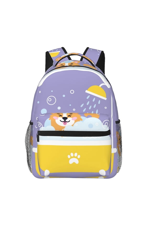 Corgi Washing in Bathtub Backpack, a stylish and functional choice for both men and women, is the perfect basic bookbag for college, work, or travel