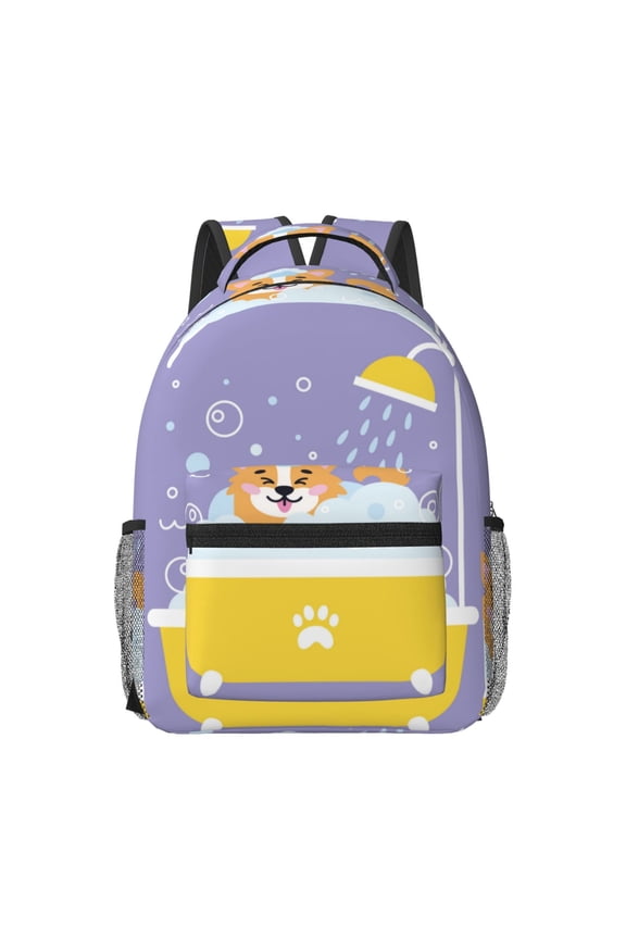 Corgi Washing in Bathtub Travel Backpack: A spacious, stylish computer backpack ideal for men and women, perfect for college, school, or daily travels