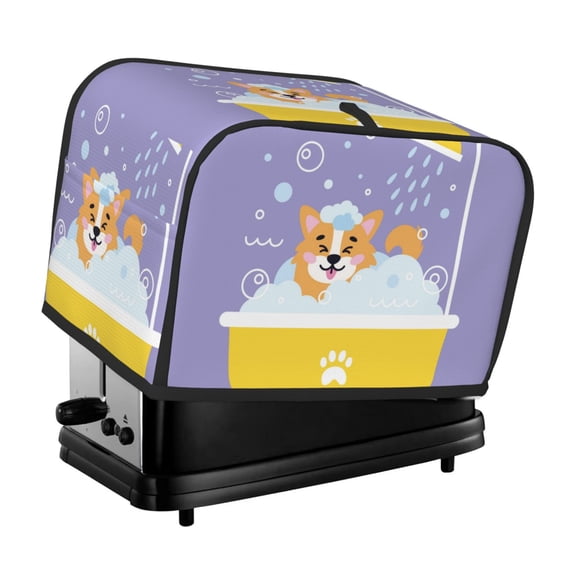 Xecao Corgi Washing in Bathtub Print 2 Slice Toaster Cover with Pockets, Small Appliance Cover, Dust and Fingerprint Protection, Machine Washable