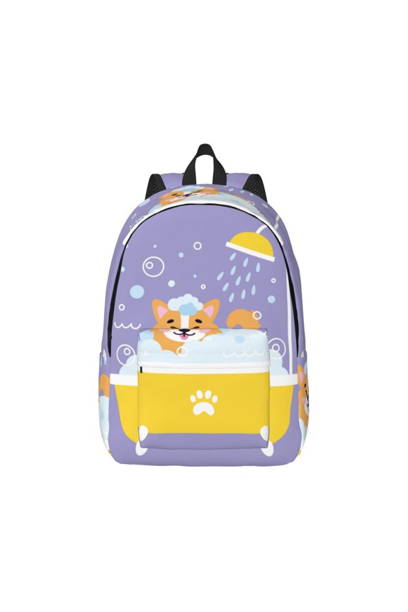 Corgi Washing in Bathtub for Canvas College Laptop Backpack, Durable Rucksack Travel Notebook Bag School Backpack Book Bag for Men Women