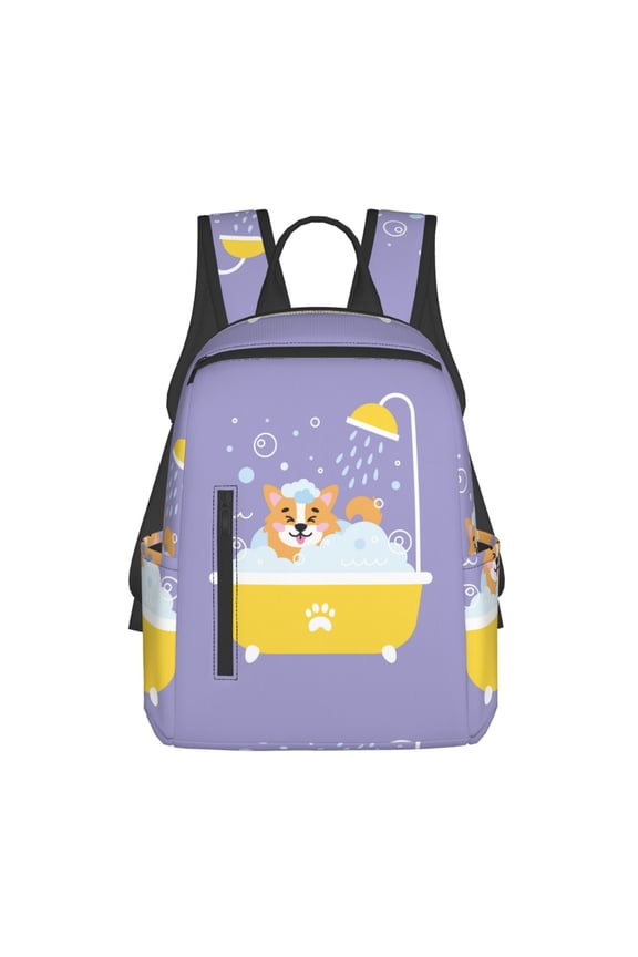 Corgi Washing in Bathtub print Backpack For women men Aesthetic Lightweight Travel Daypack Simple Cute Backpack For Bookbag