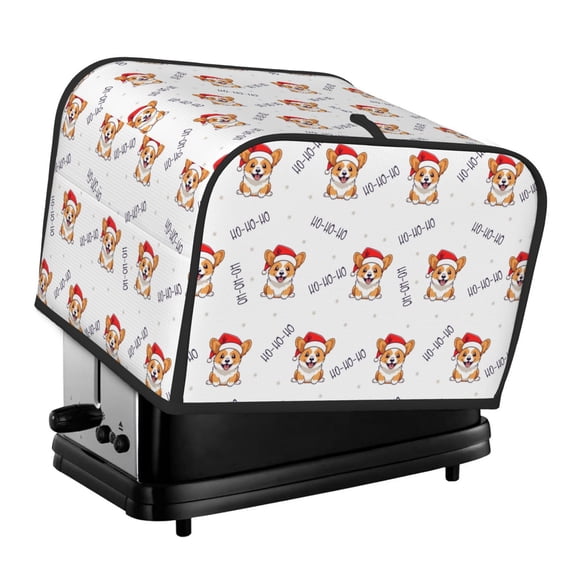 Xecao Corgi With Santa Claus Hat Print 4 Slice Toaster Cover with Pockets, Small Appliance Cover, Dust and Fingerprint Protection, Machine Washable