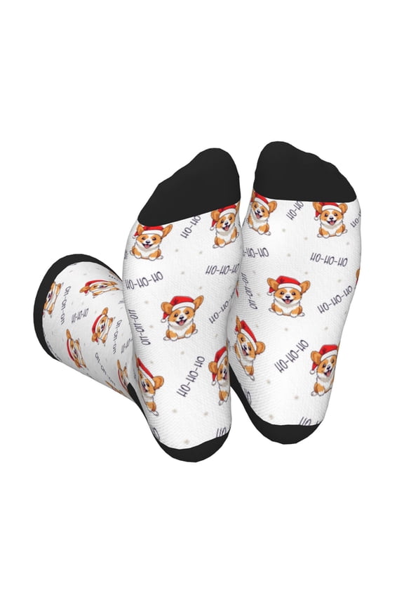 Xecao Corgi With Santa Claus Hat Print Crew Socks for Men and Women, Men's Soft Moisture-wicking Sock